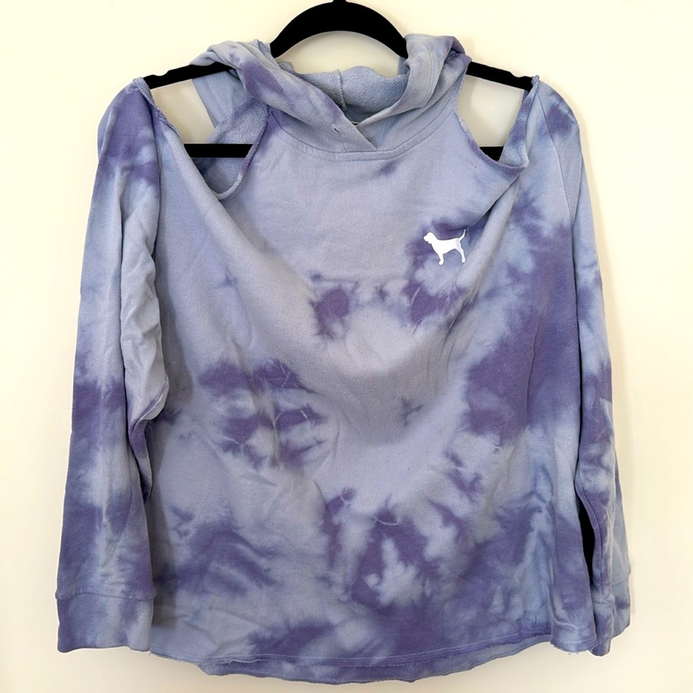 VS PINK Purple Tie Dye Peep Shoulder Hoodie sz M